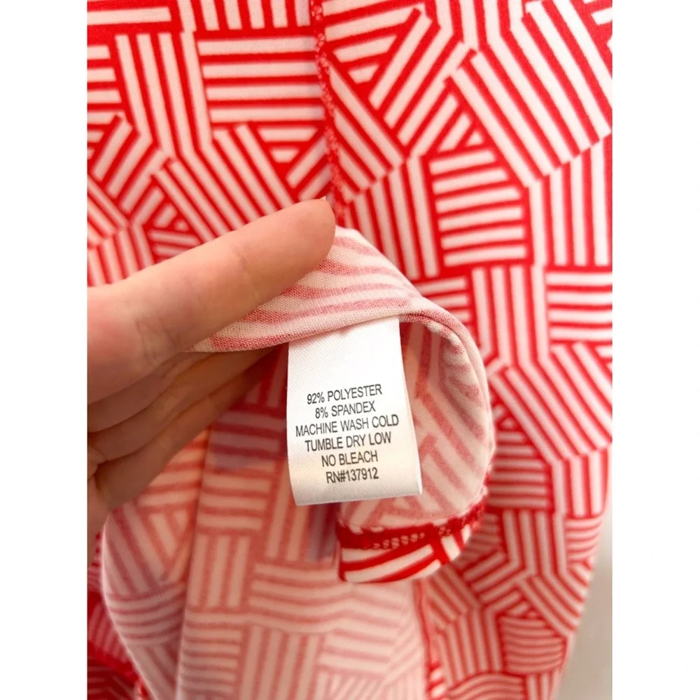 Maria Gabrielle Abstract Geo‎ Print Flowy Midi Skirt Red White Plus Size 2X